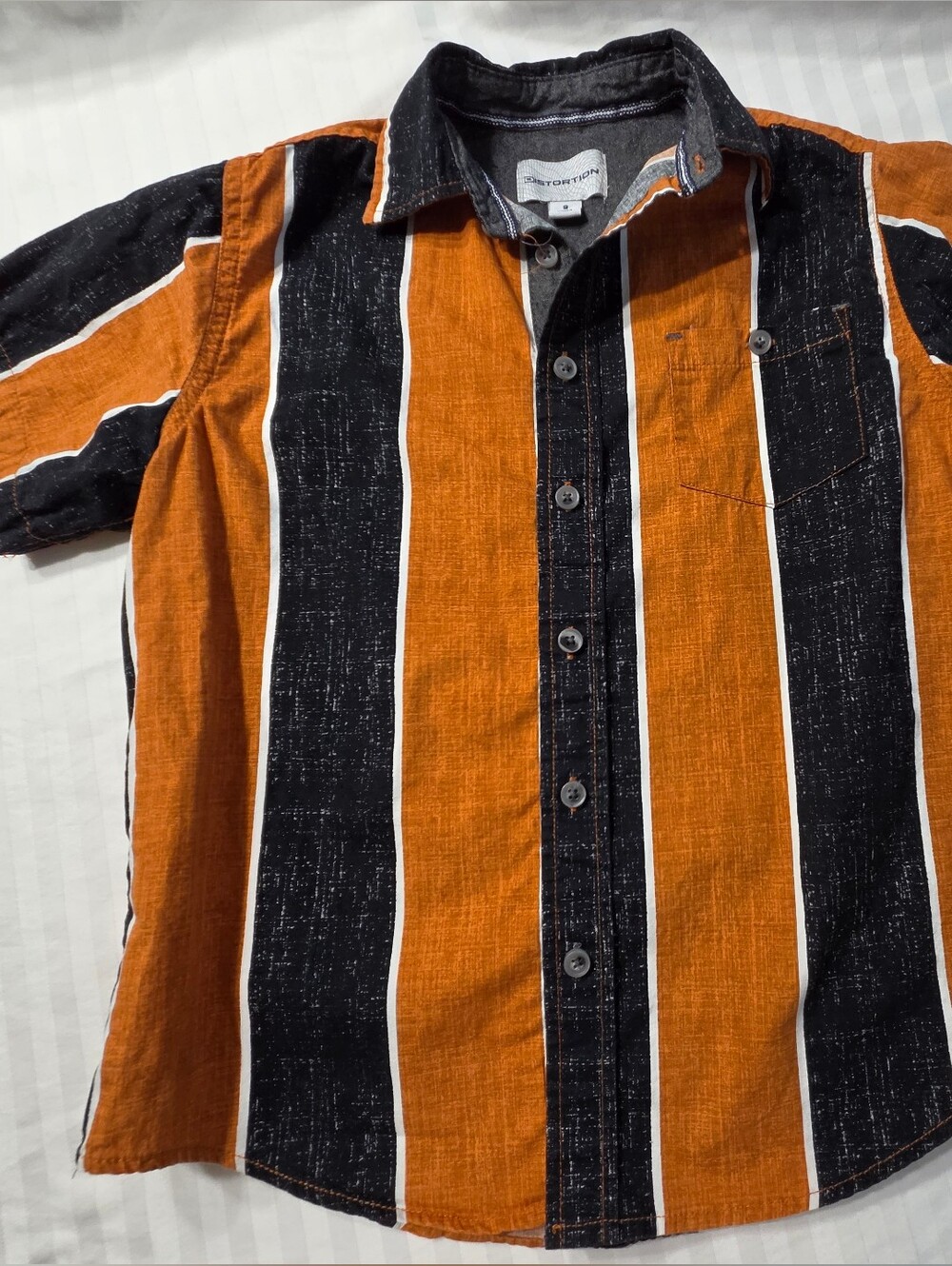 Men's Casual Short-Sleeve Button-Down Shirt - Orange & Black Stripe
